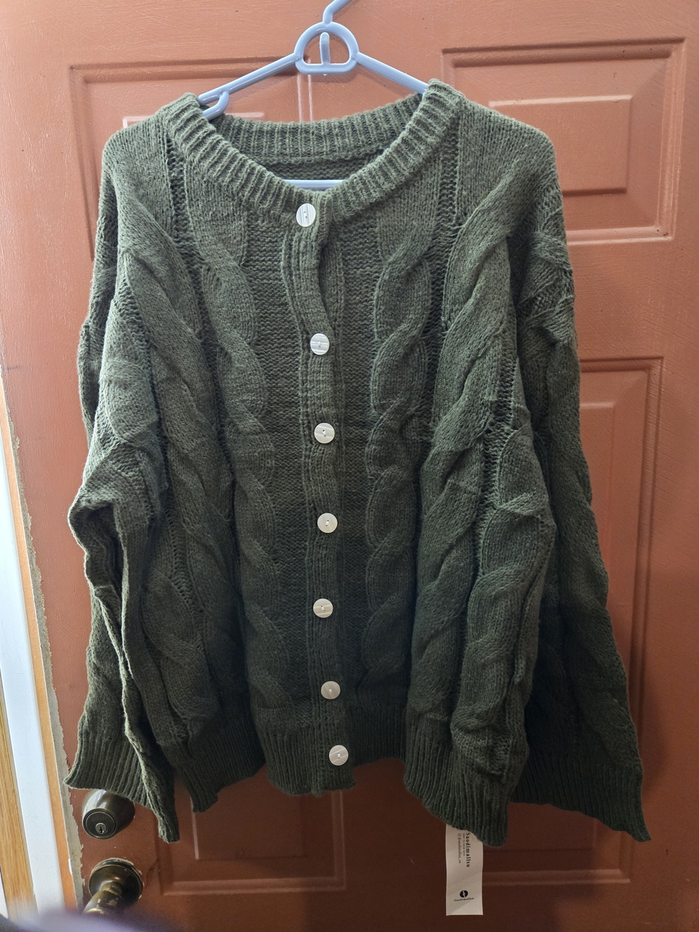 Olive Green Cable Knit Button-Up Cardigan